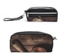 LZQPOEAS Baseball on Wooden Slim Single Piece Design Makeup Bag Multi-purpose Single Piece Cosmetic Pouch Small Cosmetic Pouch Lightweight Travel Small Cosmetic Bag