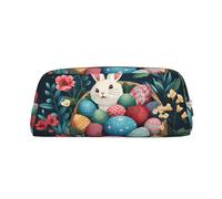 LZQPOEAS Basket and Easter Eggs Pencil Case Leather Pen Bag Travel Makeup Bag Zipper Organizer Bag for Women Men