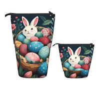 LZQPOEAS Basket and Easter Eggs Pencil Case Telescopic Pen Pouch Standing Pencil Bag Pop Up Pencil Holder With Zipper Travel Coin Pouch Purse Portable Makeup Bag for Office Holiday Gift