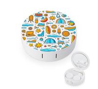 LZQPOEAS Beach Themed Graphics Contact Lens Case Portable Contact Case Soak Storage Kit Cute Contact Lens Solution Bottle with Mirror Tweezers Solution Soaking Cases for Daily Travel Outdoor Use