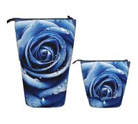 LZQPOEAS Beautiful Blue Rose Illustration Pencil Case Telescopic Pen Pouch Standing Pencil Bag Pop Up Pencil Holder With Zipper Travel Coin Pouch Purse Portable Makeup Bag for Office Holiday Gift