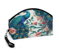 LZQPOEAS Beautiful Peacock Flowers Makeup Bag Large Capacity Travel Cosmetic Bag for Women, Waterproof PU Leather, Flat Open Portable Toiletry Bag for Skincare Travel Essentials
