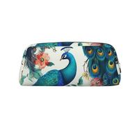 LZQPOEAS Beautiful Peacock Flowers Pencil Case Leather Pen Bag Travel Makeup Bag Zipper Organizer Bag for Women Men