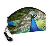 LZQPOEAS Beautiful Peacock Makeup Bag Large Capacity Travel Cosmetic Bag for Women, Waterproof PU Leather, Flat Open Portable Toiletry Bag for Skincare Travel Essentials