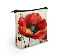 LZQPOEAS Beautiful Poppy Flower Ink Makeup Bag Cute Zippered Cosmetic Pouch Travel Toiletry Organizer Waterproof Cosmetic Pouch Portable Toiletry Pouch Gift for Mom Teacher Friends