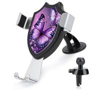 LZQPOEAS Beautiful Purple Butterfly Art Car Phone Mount Universal Cell Phone Holder for Dashboard Windshield Air Vent, Rotatable Adjustable Automobile Cradle, Compatible with All 4-6 Inch Smartphone