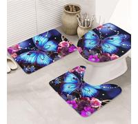LZQPOEAS Beauty Butterfly Print Bathroom Rug Set 3 Piece Includes Non Slip Bath Mat, Contour Mat and Toilet Lid Cover Ultra Soft Microfiber Bathroom Floor Mats Set