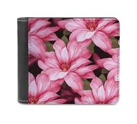 LZQPOEAS Beauty Pink Floral Flowers Wallet Extra Capacity Slim Bifold Wallet with Multiple Card Slots Men's Leather Wallets Travel Billfold