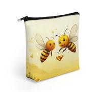 LZQPOEAS Bee Love Honey Makeup Bag Cute Zippered Cosmetic Pouch Travel Toiletry Organizer Waterproof Cosmetic Pouch Portable Toiletry Pouch Gift for Mom Teacher Friends