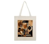 LZQPOEAS Beige And Black Objects Canvas Tote Bag Cotton Grocery Shopping Cloth Bags Cute Aesthetic Tote Bag Lightweight Reusable Shoulder Bags for Shopping Grocery Beach Picnic Wedding Favors