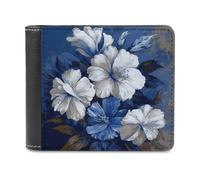 LZQPOEAS Big Blue And White Flowers Wallet Extra Capacity Slim Bifold Wallet with Multiple Card Slots Men's Leather Wallets Travel Billfold