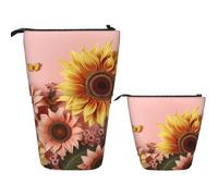 LZQPOEAS Big sunflower on background Pencil Case Telescopic Pen Pouch Standing Pencil Bag Pop Up Pencil Holder With Zipper Travel Coin Pouch Purse Portable Makeup Bag for Office Holiday Gift