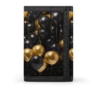 LZQPOEAS Black And Gold Ballons Trifold Wallet for Men Slim Minimalist Front Pocket Modern Fashion Wallet Extra Capacity Credit Card Holder Cards Purse