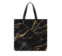 LZQPOEAS Black And Gold Marble Texture Tote Bag with Magnetic Buckle Reusable Grocery Bags Lightweight Cross Body Handbag for Daily Essentials