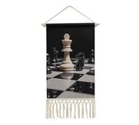 LZQPOEAS Black And White Chess Wall Art Decor 10x19.6 in - Linen Hanging Poster with Tassel Unique Boho Wall Hanging Tapestry Rustic Pictures Prints for Living Room, Bedroom, Office