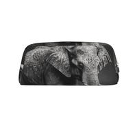 LZQPOEAS Black and white elephant image Pencil Case Leather Pen Bag Travel Makeup Bag Zipper Organizer Bag for Women Men