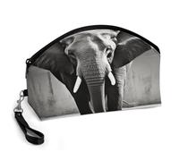 LZQPOEAS Black And White Elephant Makeup Bag Large Capacity Travel Cosmetic Bag for Women, Waterproof PU Leather, Flat Open Portable Toiletry Bag for Skincare Travel Essentials