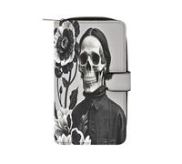 LZQPOEAS Black And White Flowers And Skull Wallet Fashion Credit Card Holder Large Capacity Money Clip Slim Leather Wallet for Men Women