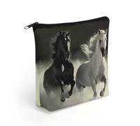 LZQPOEAS Black And White Horses Running Makeup Bag Cute Zippered Cosmetic Pouch Travel Toiletry Organizer Waterproof Cosmetic Pouch Portable Toiletry Pouch Gift for Mom Teacher Friends