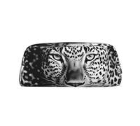 LZQPOEAS Black and white leopard face Pencil Case Leather Pen Bag Travel Makeup Bag Zipper Organizer Bag for Women Men