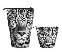LZQPOEAS Black and white leopard face Pencil Case Telescopic Pen Pouch Standing Pencil Bag Pop Up Pencil Holder With Zipper Travel Coin Pouch Purse Portable Makeup Bag for Office Holiday Gift