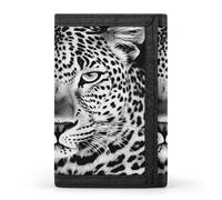 LZQPOEAS Black And White Leopard Face Wallet Slim Compact Stylish Trifold Wallet for Men Women Minimalist Front Pocket Travel Divided Billfold