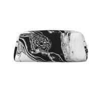 LZQPOEAS Black and White Marble Pencil Case Leather Pen Bag Travel Makeup Bag Zipper Organizer Bag for Women Men