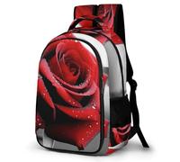 LZQPOEAS Black And White Red Rose Backpack for Travel Double-Layer Design Leak-Proof Lightweight Portable Travel Bag Water Resistant Rucksack For Men Women Bookbag
