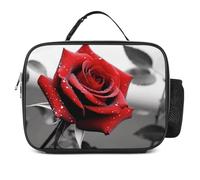 LZQPOEAS Black And White Red Rose Lunch Bag Insulated Two Compartments Meal Box Insulated Cooler Tote with Handle for Men Or Women, Keeps Food Cold Or Hot, Meal Prep for Work Picnic Golf
