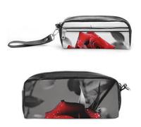 LZQPOEAS Black And White Red Rose Slim Single Piece Design Makeup Bag Multi-purpose Single Piece Cosmetic Pouch Small Cosmetic Pouch Lightweight Travel Small Cosmetic Bag
