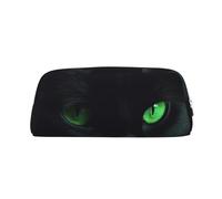 LZQPOEAS Black cat green eyes Pencil Case Leather Pen Bag Travel Makeup Bag Zipper Organizer Bag for Women Men