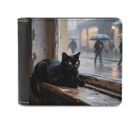 LZQPOEAS Black Cat Wallet Extra Capacity Slim Bifold Wallet with Multiple Card Slots Men's Leather Wallets Travel Billfold