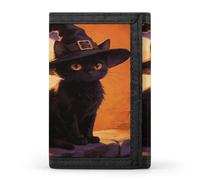 LZQPOEAS Black Cat with Witch Hat for Halloween Wallet Slim Compact Stylish Trifold Wallet for Men Women Minimalist Front Pocket Travel Divided Billfold