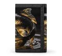 LZQPOEAS Black Gold Koi Wallet Slim Compact Stylish Trifold Wallet for Men Women Minimalist Front Pocket Travel Divided Billfold