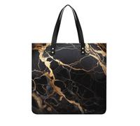 LZQPOEAS Black Gold Marble Tote Bag with Magnetic Buckle Reusable Grocery Bags Lightweight Cross Body Handbag for Daily Essentials