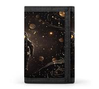 LZQPOEAS Black Gold Space Trifold Wallet for Men Slim Minimalist Front Pocket Modern Fashion Wallet Extra Capacity Credit Card Holder Cards Purse