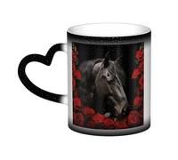 LZQPOEAS Black horse on a background of red roses Coffee Mugs Heat Sensitive Color Changing Mug In The Sky 13 Ounce Ceramic Tea Cup Personalized Drinking Cup Novelty Coffee Cup Gifts for Men Women