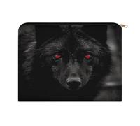LZQPOEAS Black Red Eyed Wolf Makeup Bag Large Capacity Cosmetic Bag for Women Multi-Function Small Zipper Pouch Portable Travel Toiletry Bags Personalized Makeup Bags for Purse