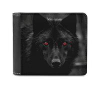 LZQPOEAS Black Red Eyed Wolf Wallet Extra Capacity Slim Bifold Wallet with Multiple Card Slots Men's Leather Wallets Travel Billfold