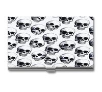 LZQPOEAS Black Skull Pattern on White Background Business Card Holder Aluminum Alloy Flip Cover Slim Name Cards Case Lightweight Business Name Card Holder Case Portable Purse Name Cards Holder