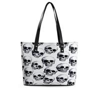 LZQPOEAS Black Skull Pattern on White Background Handbag Leather Shoulder Bag Large Work Tote Bag for Women Satchel Tote Top Handle Handbag Purse