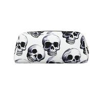 LZQPOEAS Black skull pattern on white background Pencil Case Leather Pen Bag Travel Makeup Bag Zipper Organizer Bag for Women Men