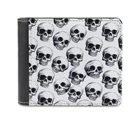 LZQPOEAS Black Skull Pattern on White Background Wallet Extra Capacity Slim Bifold Wallet with Multiple Card Slots Men's Leather Wallets Travel Billfold