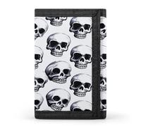 LZQPOEAS Black Skull Pattern on White Background Wallet Ultra Slim Minimalist Trifold Wallet Men Wallets Credit Card Holder Sl illfold