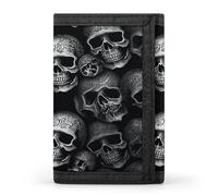 LZQPOEAS Black Skull Wallet Slim Compact Stylish Trifold Wallet for Men Women Minimalist Front Pocket Travel Divided Billfold