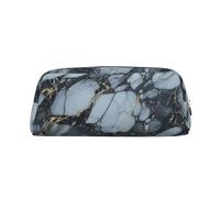 LZQPOEAS Black textured marble Pencil Case Leather Pen Bag Travel Makeup Bag Zipper Organizer Bag for Women Men