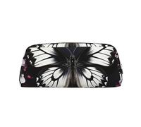 LZQPOEAS Black White Butterfly Pencil Case Leather Pen Bag Travel Makeup Bag Zipper Organizer Bag for Women Men