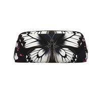 LZQPOEAS Black White Butterfly Pencil Case Leather Pen Bag Travel Makeup Bag Zipper Organizer Bag for Women Men