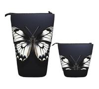LZQPOEAS Black White Butterfly Pencil Case Telescopic Pen Pouch Standing Pencil Bag Pop Up Pencil Holder With Zipper Travel Coin Pouch Purse Portable Makeup Bag for Office Holiday Gift