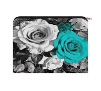 LZQPOEAS Black White Teal Gray Rose Flowers Makeup Bag Large Capacity Cosmetic Bag for Women Multi-Function Small Zipper Pouch Portable Travel Toiletry Bags Personalized Makeup Bags for Purse
